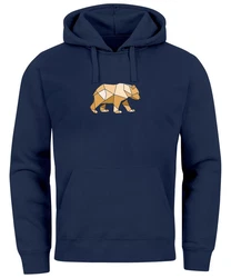 Neverless Hoodie Herren mit Print Grafik Outdoor Polygon Motive Dunkelblau/Blau/Braun
