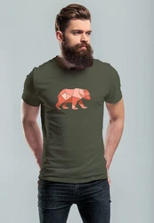 Neverless Print-Shirt Herren T-Shirt Polygon Grafik Br Outdoor Motive Printshirt Natur Braun/Dunkelgrün