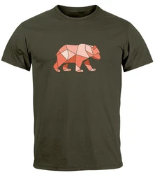 Neverless Print-Shirt Herren T-Shirt Polygon Grafik Br Outdoor Motive Printshirt Natur Braun/Dunkelgrün