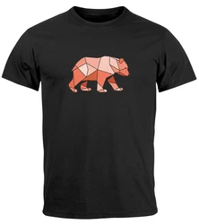 Neverless Print-Shirt Herren T-Shirt Polygon Grafik Br Outdoor Motive Printshirt Natur Braun
