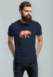 Neverless Print-Shirt Herren T-Shirt Polygon Grafik Br Outdoor Motive Printshirt Natur Braun/Dunkelblau/Blau