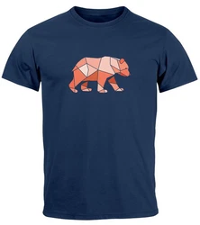 Neverless Print-Shirt Herren T-Shirt Polygon Grafik Br Outdoor Motive Printshirt Natur Braun/Dunkelblau/Blau