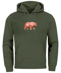 Neverless Hoodie Herren Polygon Grafik Outdoor Motive Fashion Dunkelgrün/Braun