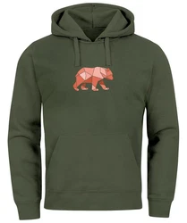 Neverless Hoodie Herren Polygon Grafik Outdoor Motive Fashion Dunkelgrün/Braun