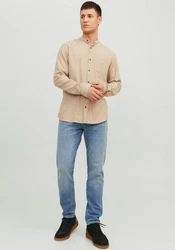 JACK & JONES Hemd JJEBand Komfort Fit Freizeithemd Beige/Khaki/Braun/Weiß