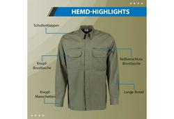 German Wear Trachtenhemd OJ9 - 2PZ Herren Jagdhemd Jäger Hemd Trachtengrün/Dunkelgrün