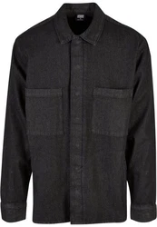 URBAN CLASSICS Langarmhemd Urban Classics Herren Oversized Denim Pocket Shirt Dunkelgrau/Grau/Schwarz