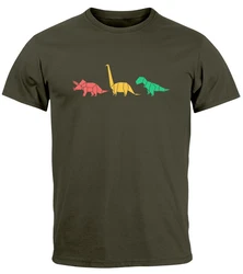 Neverless Print-Shirt Herren T-Shirt Dinosaurier Aufdruck Dunkelgrün/Khaki