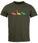Neverless Print-Shirt Herren T-Shirt Dinosaurier Aufdruck Dunkelgrün/Khaki