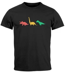 Neverless Print-Shirt Herren T-Shirt Dinosaurier Aufdruck Mischfarben/Schwarz