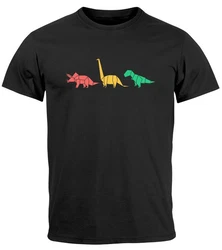 Neverless Print-Shirt Herren T-Shirt Dinosaurier Aufdruck Mischfarben/Schwarz