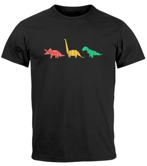 Neverless Print-Shirt Herren T-Shirt Dinosaurier Aufdruck Mischfarben/Schwarz