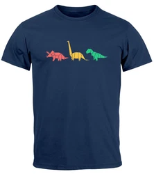 Neverless Print-Shirt Herren T-Shirt Dinosaurier Aufdruck Dunkelblau/Mischfarben