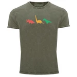 Neverless Print-Shirt Herren Vintage Dinosaurier Aufdruck Polygon Tiere Geometric Dunkelgrün/Mischfarben