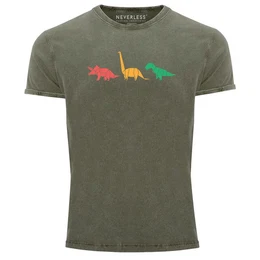 Print-Shirt Herren Vintage Shirt Dinosaurier Aufdruck Polygon Tiere Geometric mit Print