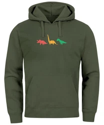 Neverless Hoodie Herren Dinosaurier Aufdruck Dunkelgrün/Grün
