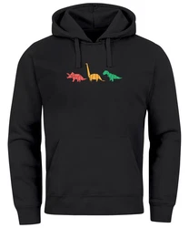 Neverless Hoodie Herren Dinosaurier Aufdruck Schwarz/Mischfarben/Beige