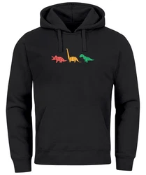 Neverless Hoodie Herren Dinosaurier Aufdruck Schwarz/Mischfarben/Beige