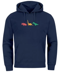 Neverless Hoodie Herren Dinosaurier Aufdruck Dunkelblau/Mischfarben/Blau