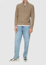 QS Strickpullover aus Strukturstrick Khaki/Braun/Beige/Grau