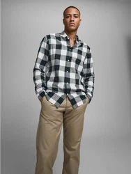 Jack & Jones Langarmhemd Hemd Slim Fit JJEGINGHAM (5977) Whisper White