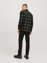 Jack & Jones Langarmhemd Hemd Slim Fit JJEGINGHAM (5977) oliv/schwarz