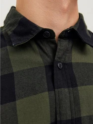 Jack & Jones Langarmhemd Hemd Slim Fit JJEGINGHAM (5977) oliv/schwarz