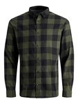 Jack & Jones Langarmhemd Hemd Slim Fit JJEGINGHAM (5977) oliv/schwarz