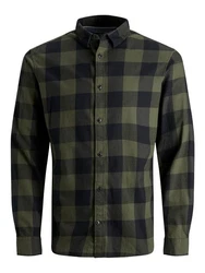 Jack & Jones Langarmhemd Hemd Slim Fit JJEGINGHAM (5977) oliv/schwarz
