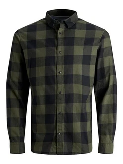 Jack & Jones Langarmhemd Hemd Slim Fit JJEGINGHAM (5977) oliv/schwarz Jack & Jones Langarmhemd Hemd Slim Fit JJEGINGHAM (5977) oliv/schwarz