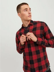 Jack & Jones Langarmhemd Hemd Slim Fit JJEGINGHAM (5977) Rot (5977)