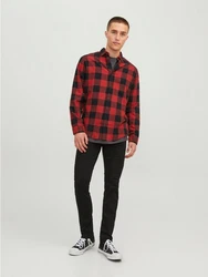 Jack & Jones Langarmhemd Hemd Slim Fit JJEGINGHAM (5977) Rot (5977)