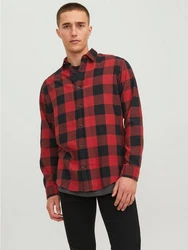 Jack & Jones Langarmhemd Hemd Slim Fit JJEGINGHAM (5977) Rot (5977)