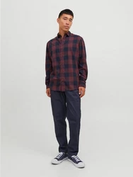 Jack & Jones Langarmhemd Hemd Slim Fit JJEGINGHAM (5977) Rot (5977)
