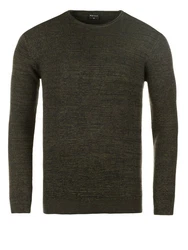 WOTEGA Strickfleece Pullover Structured Mouline Crew Neck Dunkelgrün/Khaki
