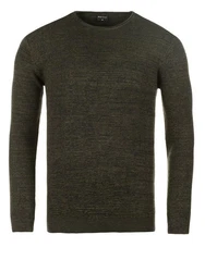 WOTEGA Strickfleece Pullover Structured Mouline Crew Neck Dunkelgrün/Khaki