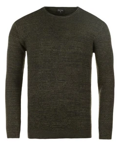 WOTEGA Strickfleece Pullover Structured Mouline Crew Neck Dunkelgrün/Khaki WOTEGA Strickfleece Pullover Structured Mouline Crew Neck Dunkelgrün/Khaki