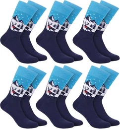 Socken Lustige Herren Weihnachtssocken - Winterlandschaft Rentier (One Size EU 41-45, 6-Paar) Bunte Kuschelsocken fr die Weihnachtszeit Baumwolle