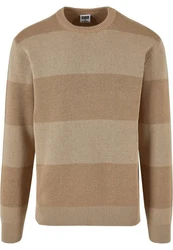 URBAN CLASSICS Rundhalspullover Urban Classics Herren Heavy Oversized Striped Sweatshirt Braun/Beige