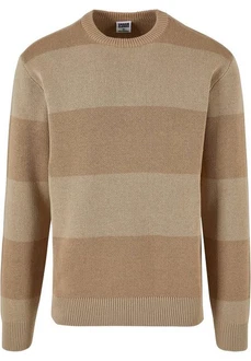 URBAN CLASSICS Rundhalspullover Urban Classics Herren Heavy Oversized Striped Sweatshirt Braun/Beige