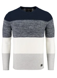 Key Largo Rundhalspullover MST JOGI navy/rauchblau/blaumeliert/wei