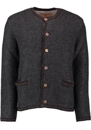 Strickjacke Fudei Trachten-Wolljacke mit Rundhalsausschnitt und Paspeltaschen