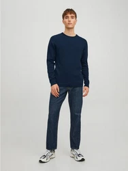 Jack & Jones Strickpullover JJEBASIC KNIT CREW NECK Marineblau
