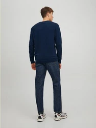Jack & Jones Strickpullover JJEBASIC KNIT CREW NECK Marineblau