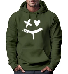 Neverless Hoodie Herren Bedruckt Techwear Fashion Streetstyle Smiling Face Dunkelgrün/Grün
