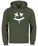 Neverless Hoodie Herren Bedruckt Techwear Fashion Streetstyle Smiling Face Dunkelgrün/Grün