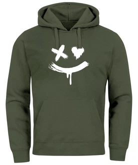 Neverless Hoodie Herren Bedruckt Techwear Fashion Streetstyle Smiling Face Dunkelgrün/Grün Neverless Hoodie Herren Bedruckt Techwear Fashion Streetstyle Smiling Face Dunkelgrün/Grün