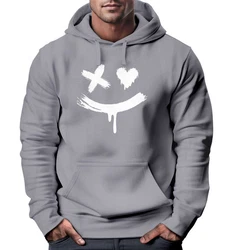 Neverless Hoodie Herren Bedruckt Techwear Fashion Streetstyle Smiling Face Grau/Hellgrau/Dunkelgrau