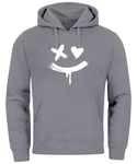 Neverless Hoodie Herren Bedruckt Techwear Fashion Streetstyle Smiling Face Grau/Hellgrau/Dunkelgrau