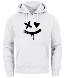 Neverless Hoodie Herren Bedruckt Techwear Fashion Streetstyle Smiling Face Weiß/Grau/Dunkelgrau/Hellgrau/Schwarz